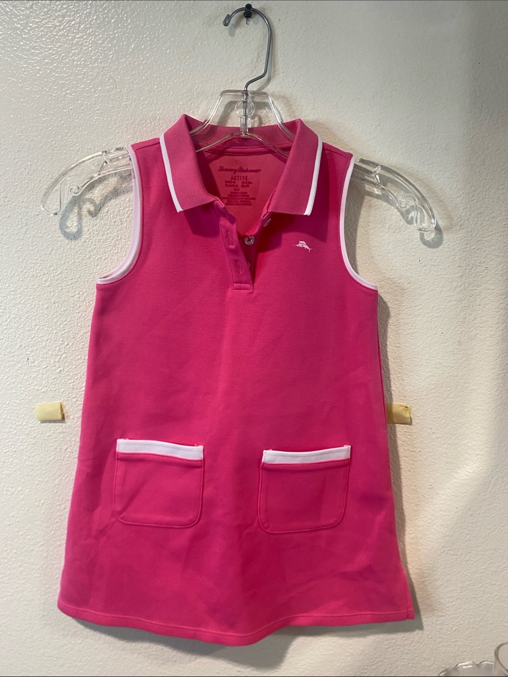 Tommy Bahama Active Girls' Sleeveless Polo Dress in Hot Pink with White Trim